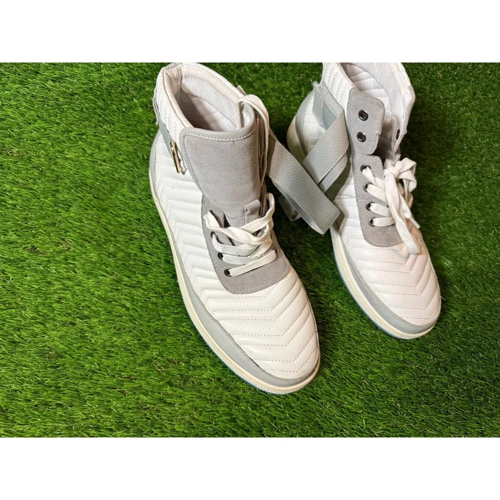 Marc Nolan High Top Quilted Leather Sneakers‎ White Grey Lace Up Mens Size